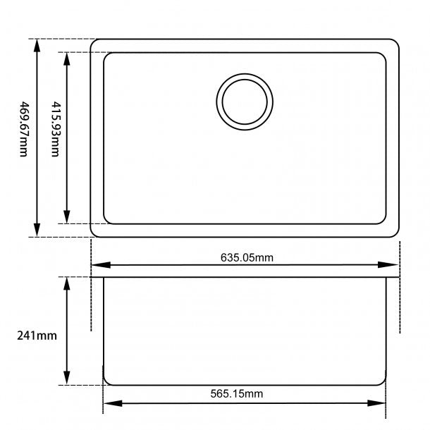 ARETE Black Granite Quartz Kitchen Sink 635x469mm