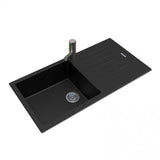 ARETE Black Granite Quartz Stone Kitchen Sink with Drainboard 1000x500mm