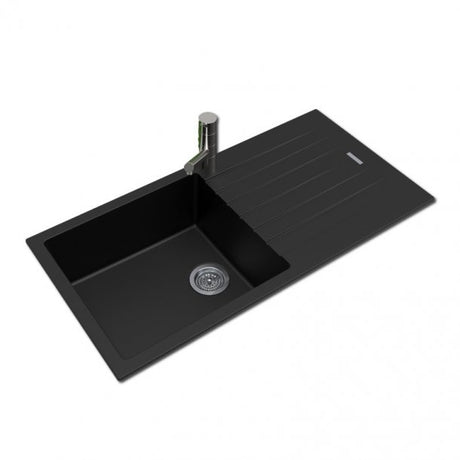 ARETE Black Granite Quartz Stone Kitchen Sink with Drainboard 1000x500mm