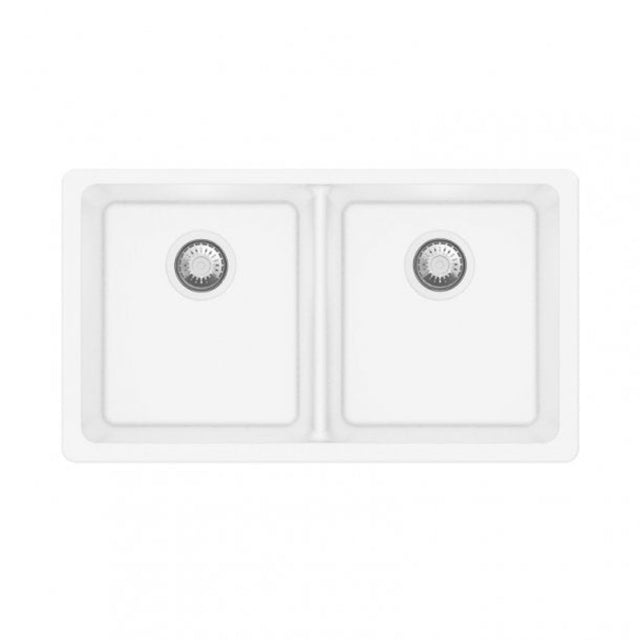 ARETE White Granite Quartz Stone Double Kitchen Sink 838x476mm