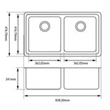 ARETE White Granite Quartz Stone Double Kitchen Sink 838x476mm