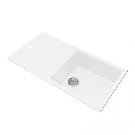 ARETE White Granite Quartz Stone Kitchen Sink with Drainboard 1000x500mm