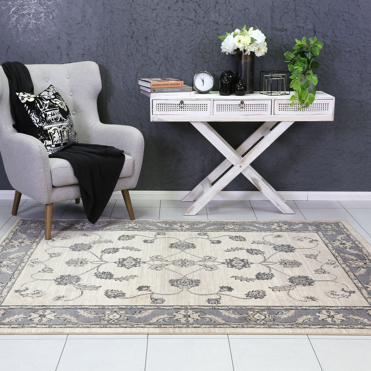 Arya Cream Grey Oriental Rug