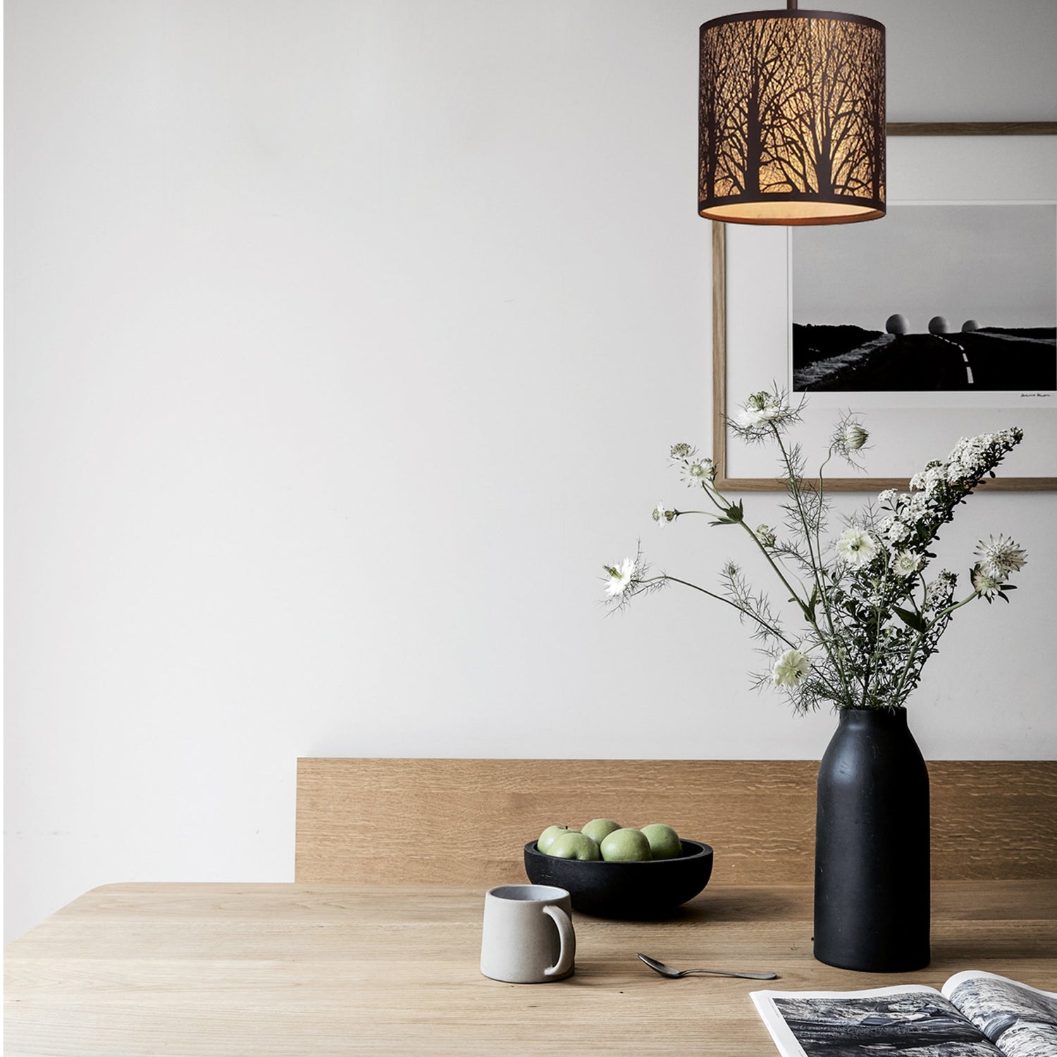 AUTUMN: Small Round Aged Bronze with Amber Lining Pendant Light