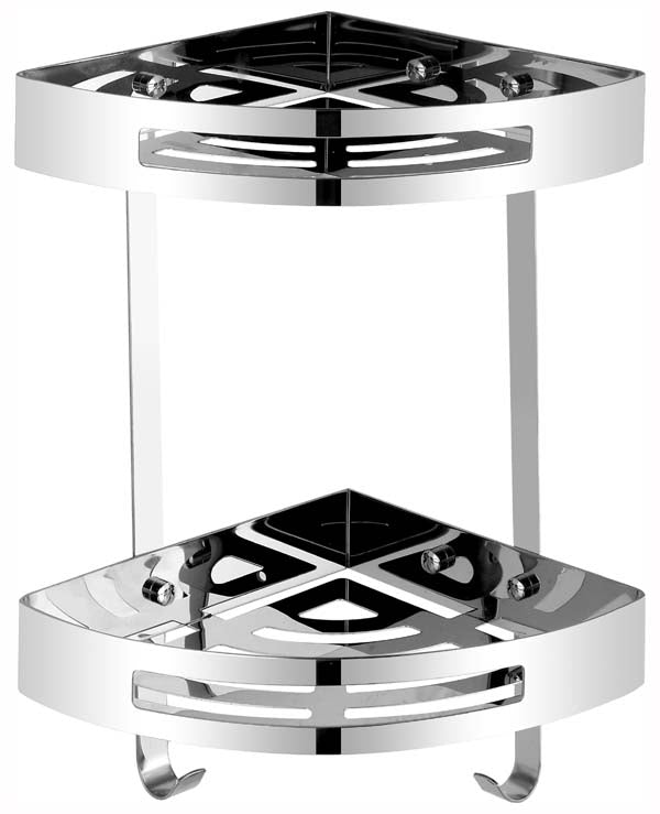 Universal 2 Tier Stainless Steel Corner Shelf (Chrome)