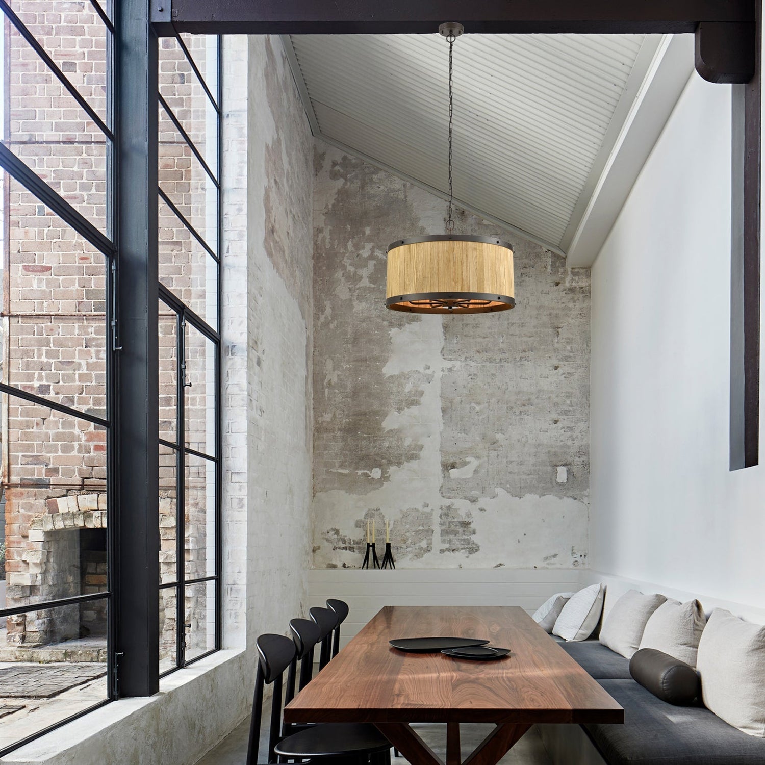 BARRIQUE: Retro Interior Large Drum Wood Pendant Lights