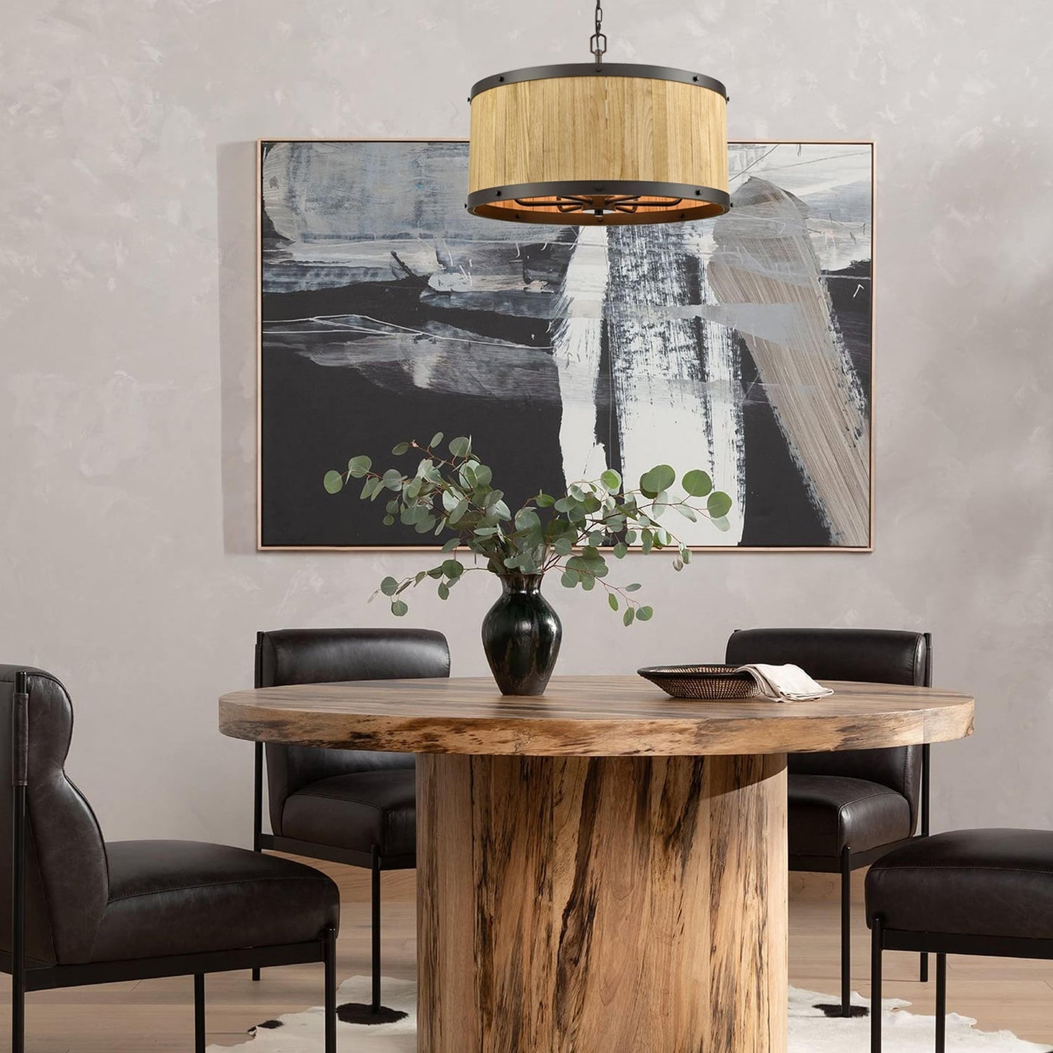 BARRIQUE: Retro Interior Large Drum Wood Pendant Lights