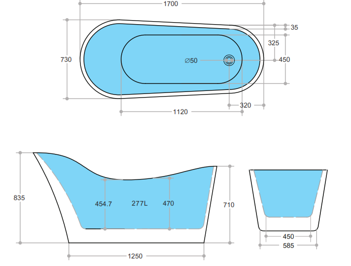 Bevel Free Standing Bathtub with Non-Overflow (1700mm)