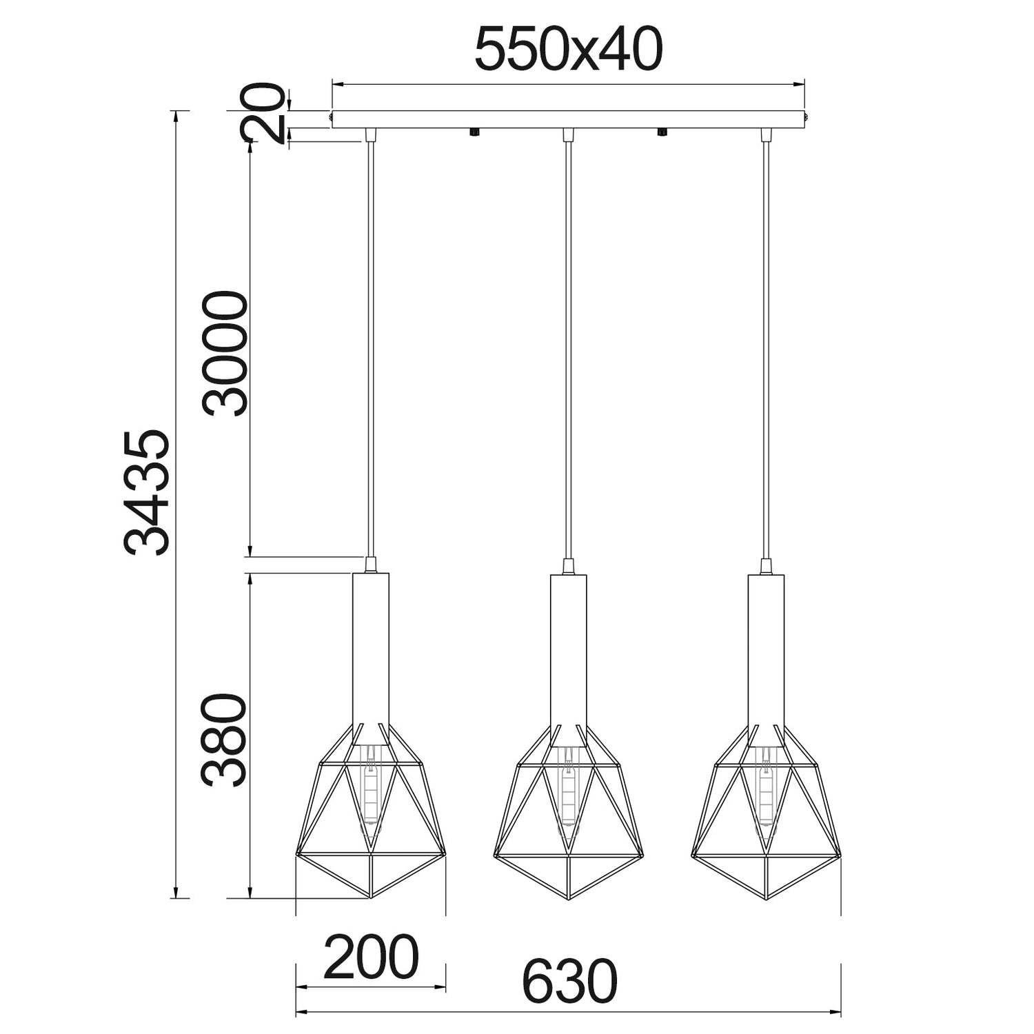 BLACKBAND & WHITEBAND Pendant Light 3x Bird Cage With Bar Base