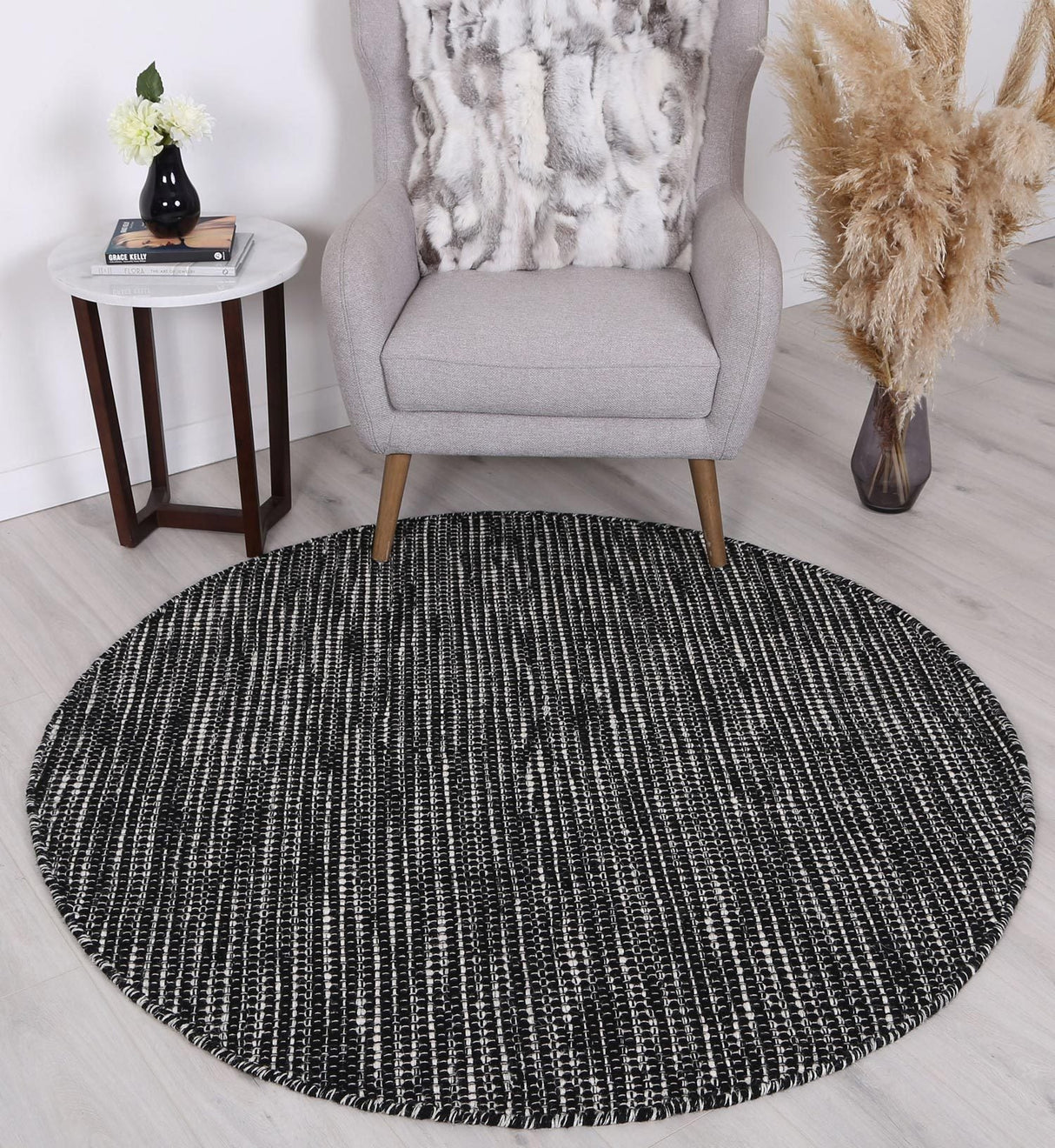 Nordic Black White Reversible Wool Round Rug