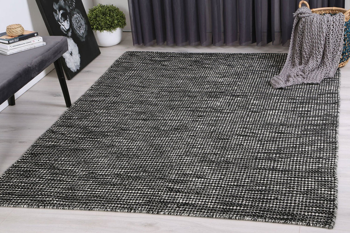 Nordic Black White Reversible Wool Rug