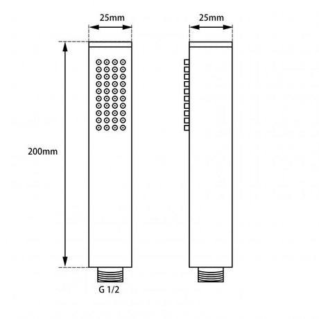 AQU Round Single Function Handheld Shower Head - Chrome Technical Drawing