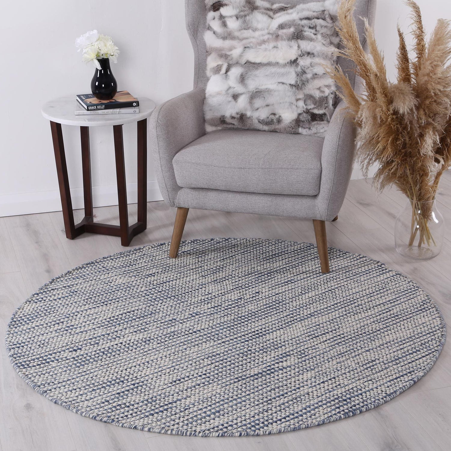 Nordic Blue Reversible Wool Round Rug