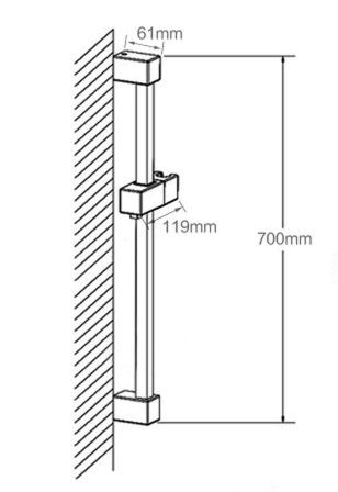 AQU Square Hand Shower Rail Without Handheld Shower - Brushed Nickel