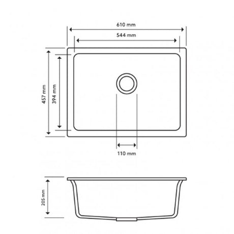 Black Carysil Granite Single Bowl Kitchen Sink - 610x457mm