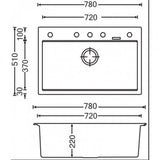 Black Carysil Granite Single Bowl Kitchen Sink - 780x510x220mm