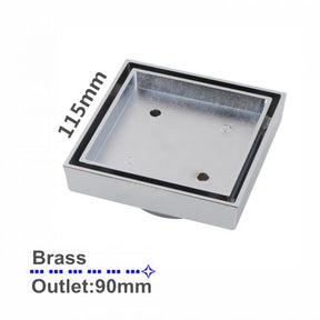 Brass Smart Tile Insert Floor Waste Shower Grate Drain 115x115mm - Chrome