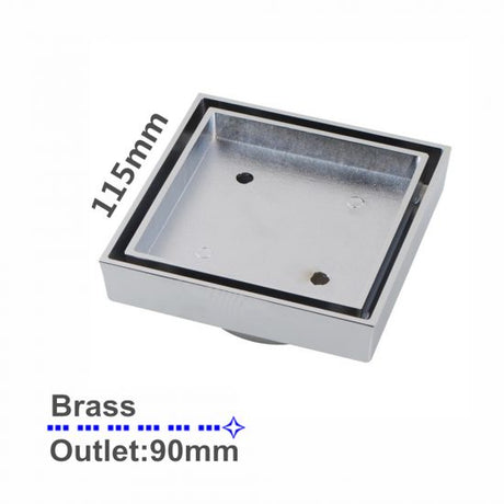 Brass Smart Tile Insert Floor Waste Shower Grate Drain 115x115mm - Chrome