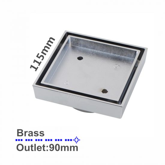 Brass Smart Tile Insert Floor Waste Shower Grate Drain 115x115mm - Chrome