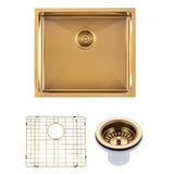 Brushed Brass Stainless Steel PVD Single Bowl Kitchen Sink - 500x440x230mm