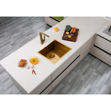 Brushed Brass Stainless Steel PVD Single Bowl Kitchen Sink - 510x450x230mm