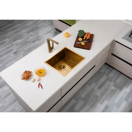 Brushed Brass Stainless Steel PVD Single Bowl Kitchen Sink - 510x450x230mm