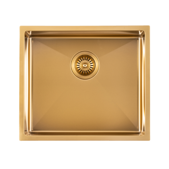 Brushed Brass Stainless Steel PVD Single Bowl Kitchen Sink - 510x450x230mm