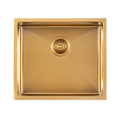 Brushed Brass Stainless Steel PVD Single Bowl Kitchen Sink - 510x450x230mm