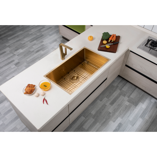 Brushed Brass Stainless Steel PVD Single Bowl Kitchen Sink - 762x457x254mm