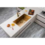 Brushed Brass Stainless Steel PVD Single Bowl Kitchen Sink - 762x457x254mm