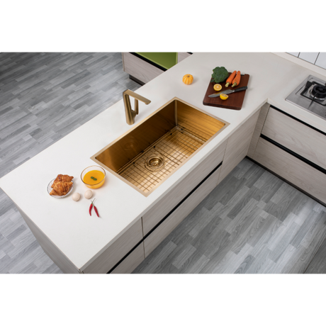 Brushed Brass Stainless Steel PVD Single Bowl Kitchen Sink - 762x457x254mm