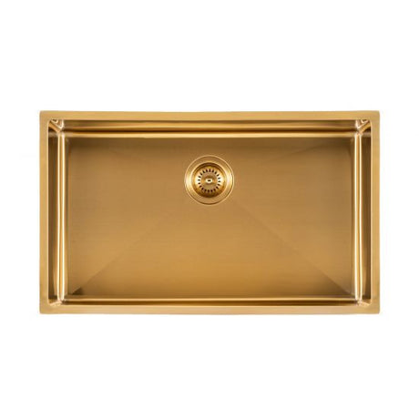 Brushed Brass Stainless Steel PVD Single Bowl Kitchen Sink - 762x457x254mm