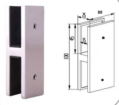 Glass Clamp - 180 ° Glass to Glass 30mm Wide