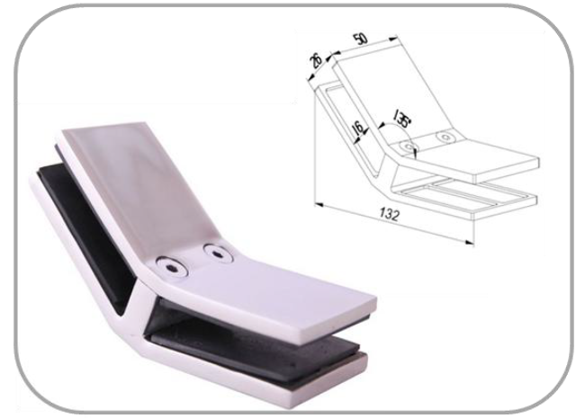 Glass Clamp - 135 ° Glass to Glass 50mm Wide