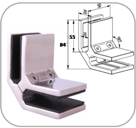 Glass Clamp - 90 ° Glass to Glass 50mm Wide