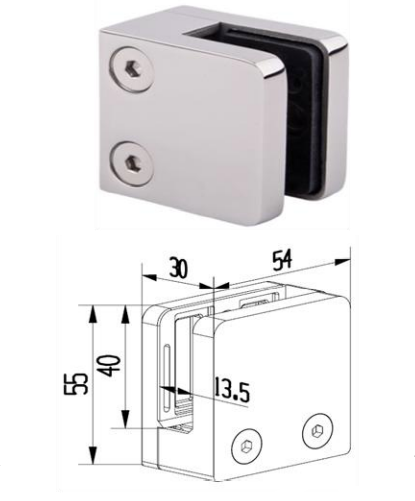 Glass Clamp - Square Front to Wall/ Square Post