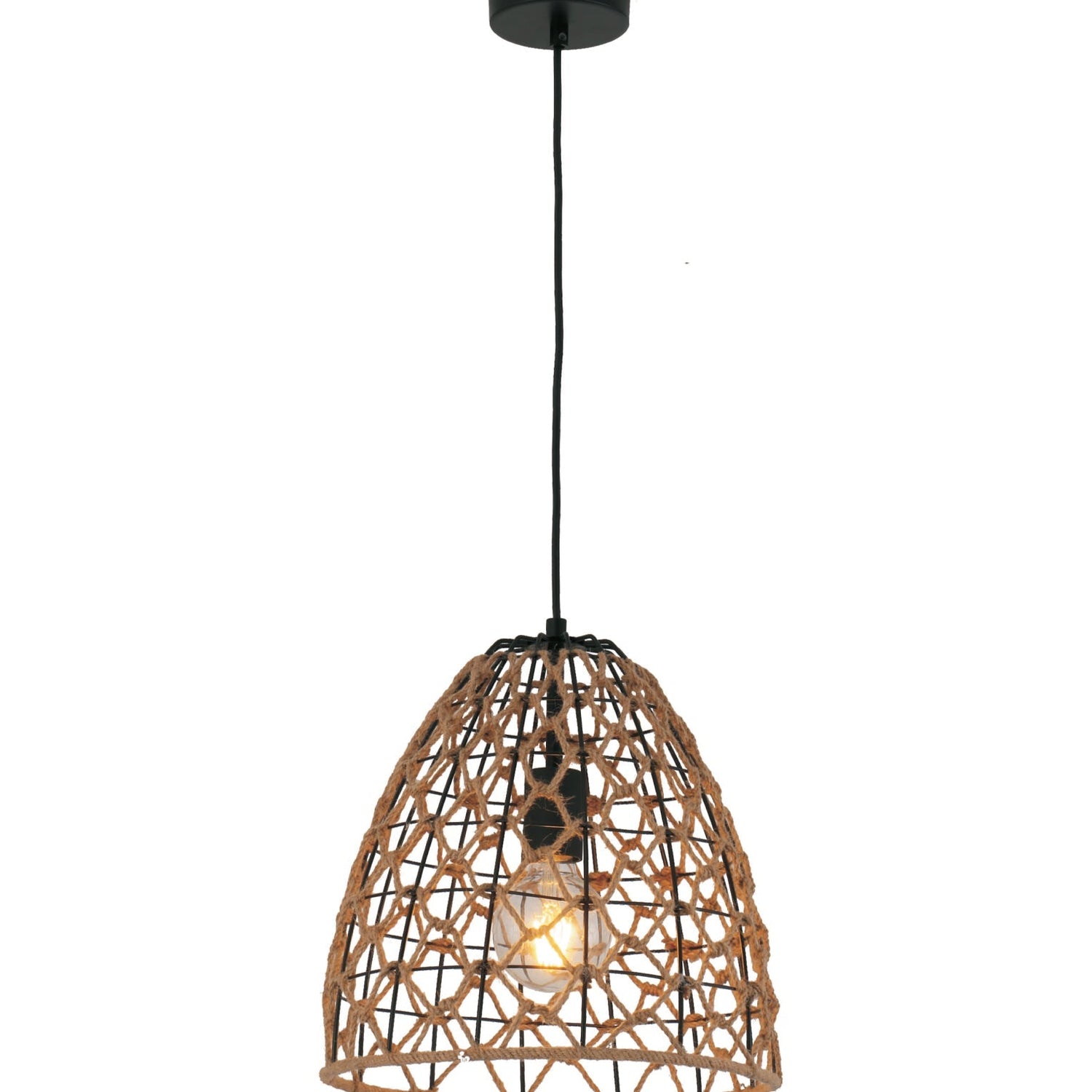 CANAMO: Bohemian Interior Natural Hemp Rope & Black Hardware Ellipse Pendant Light