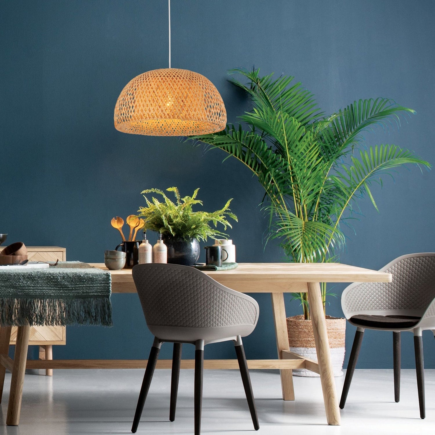 CANASTA: Bohemian Interior Large Natural Bamboo Finish Pendant Light