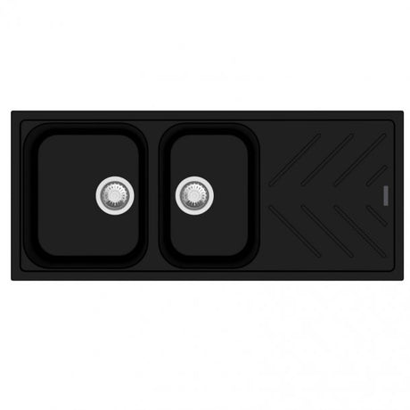 CARYSIL BEETHOVEN Black Granite Single and 3/4 Kitchen Sink with Drainboard 1160x500mm