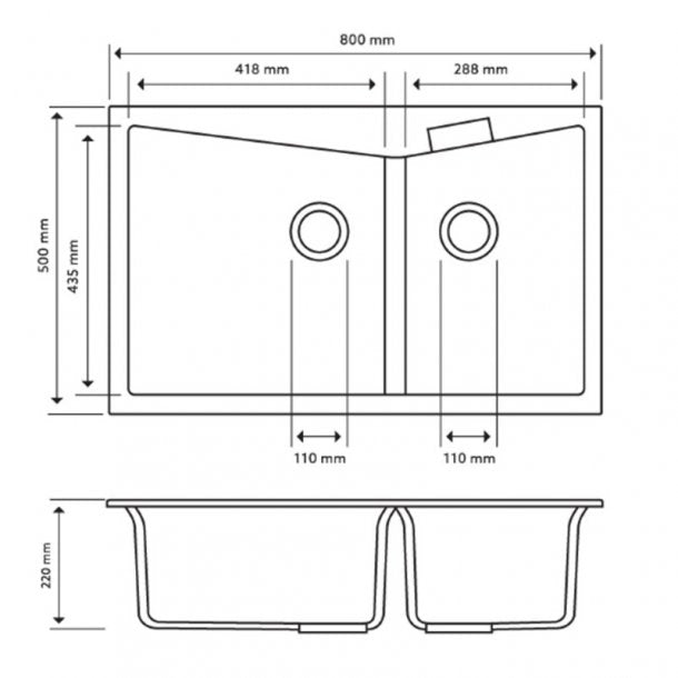 CARYSIL CGDB Grey Granite Double Kitchen Sink 800x500mm