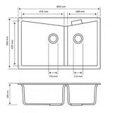 CARYSIL CGDB Grey Granite Double Kitchen Sink 800x500mm