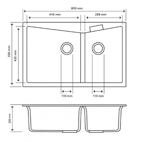CARYSIL CGDB Grey Granite Double Kitchen Sink 800x500mm