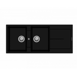 CARYSIL ENIGMA Black Granite Double Kitchen Sink with Drainboard 1160x500mm