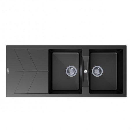 CARYSIL JAZZ Black Granite Double Kitchen Sink with Drainboard 1160x500mm