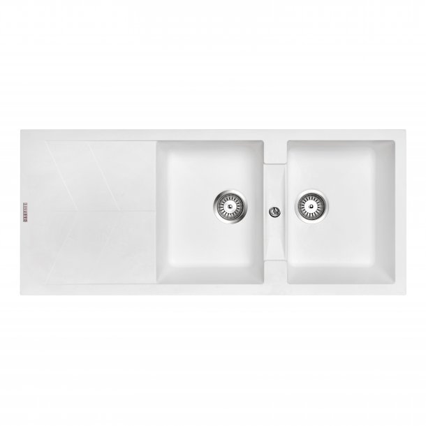 CARYSIL JAZZ White Granite Double Kitchen Sink with Drainboard 1160x500mm