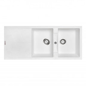 CARYSIL JAZZ White Granite Double Kitchen Sink with Drainboard 1160x500mm