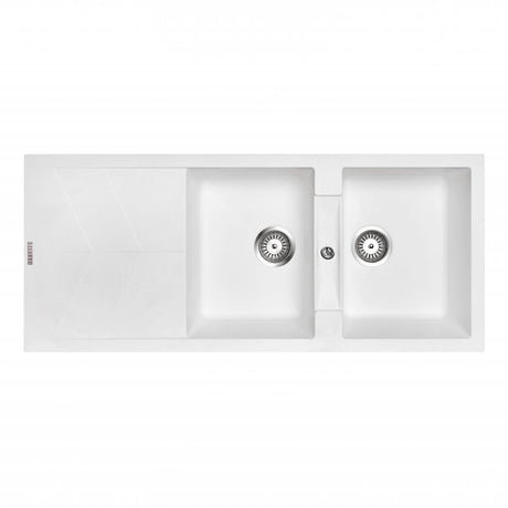 CARYSIL JAZZ White Granite Double Kitchen Sink with Drainboard 1160x500mm