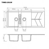 CARYSIL JAZZ White Granite Double Kitchen Sink with Drainboard 1160x500mm