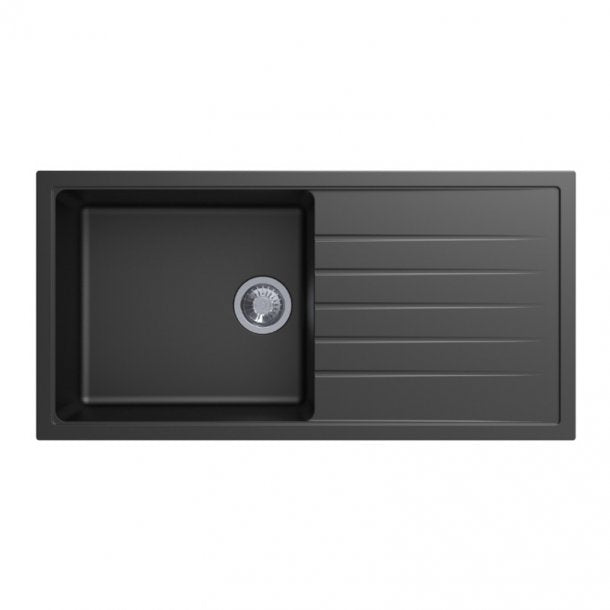 CARYSIL VIVALDI Black Granite Kitchen Sink with Drainboard 1000x500mm