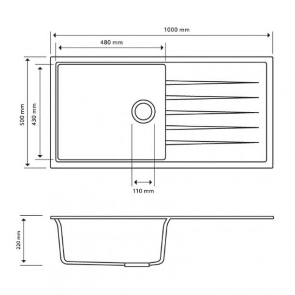 CARYSIL VIVALDI Black Granite Kitchen Sink with Drainboard 1000x500mm